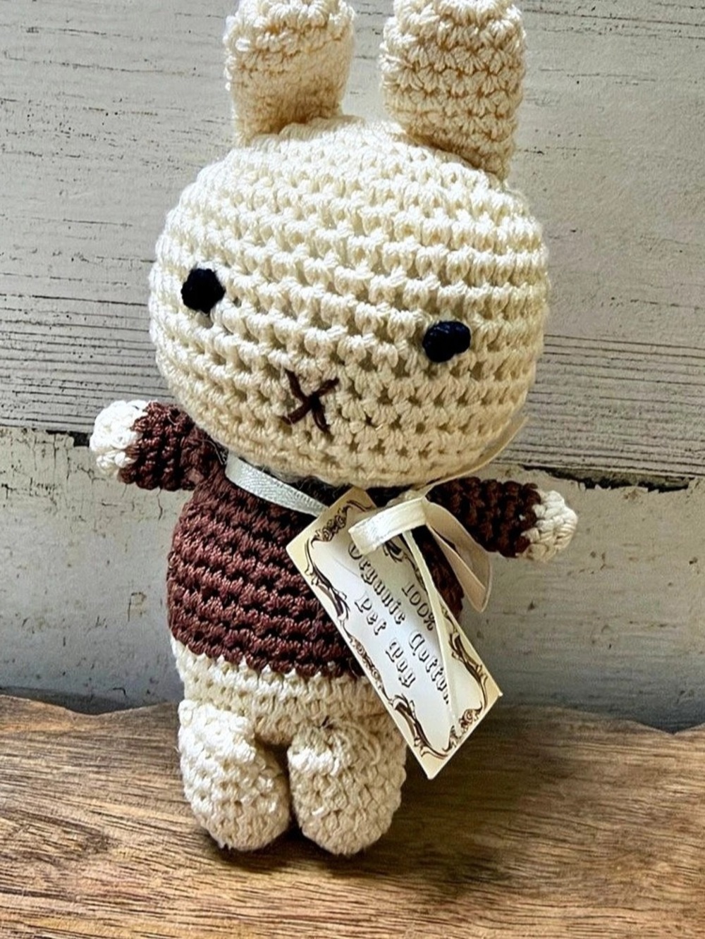 Organic dog toy Crocheted Rabbit Stuffed Animal in Brown & Cream NWT